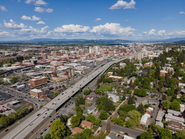 Ukrainian refugees aerial view of spokane