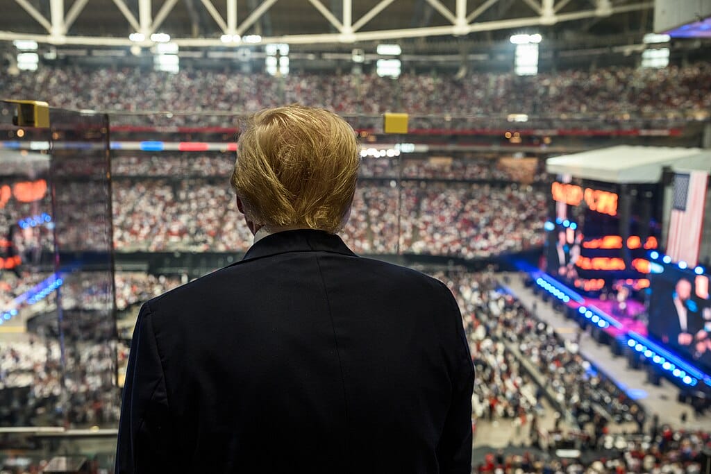President trump watches speakers at the charlie kirk memorial