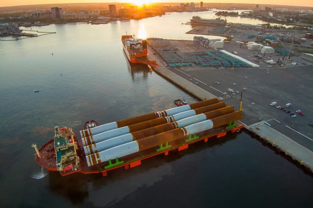 wind turbines The first monopile foundations for dominion energy’s coastal virginia offshore wind project arrived in portsmouth, va. , in october 2023.