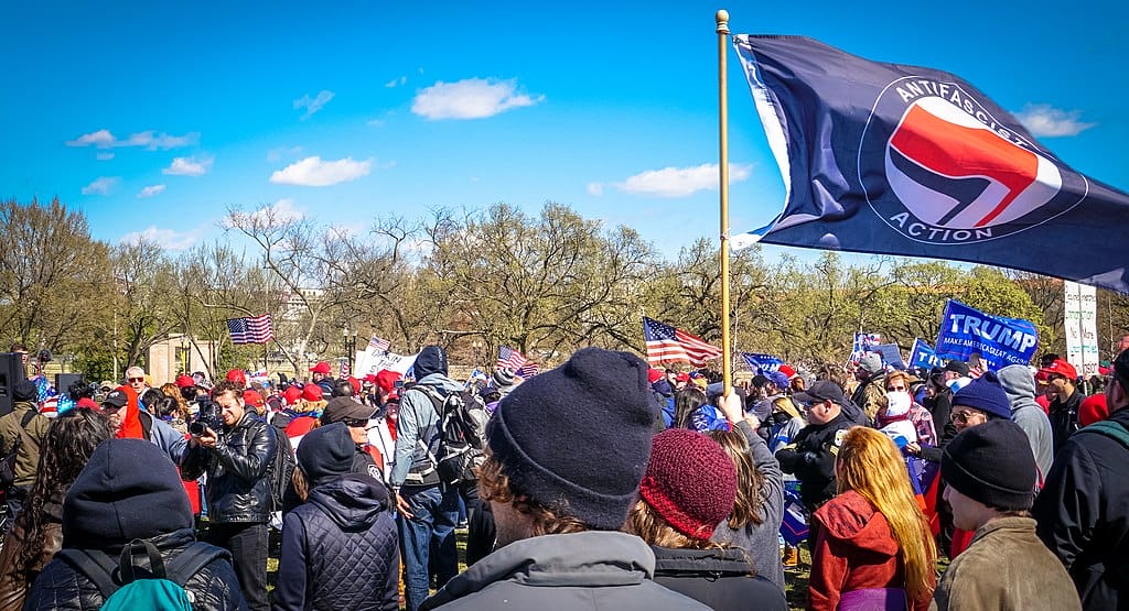 antifa v trump supporters Antifa flag at a pro-trump rally