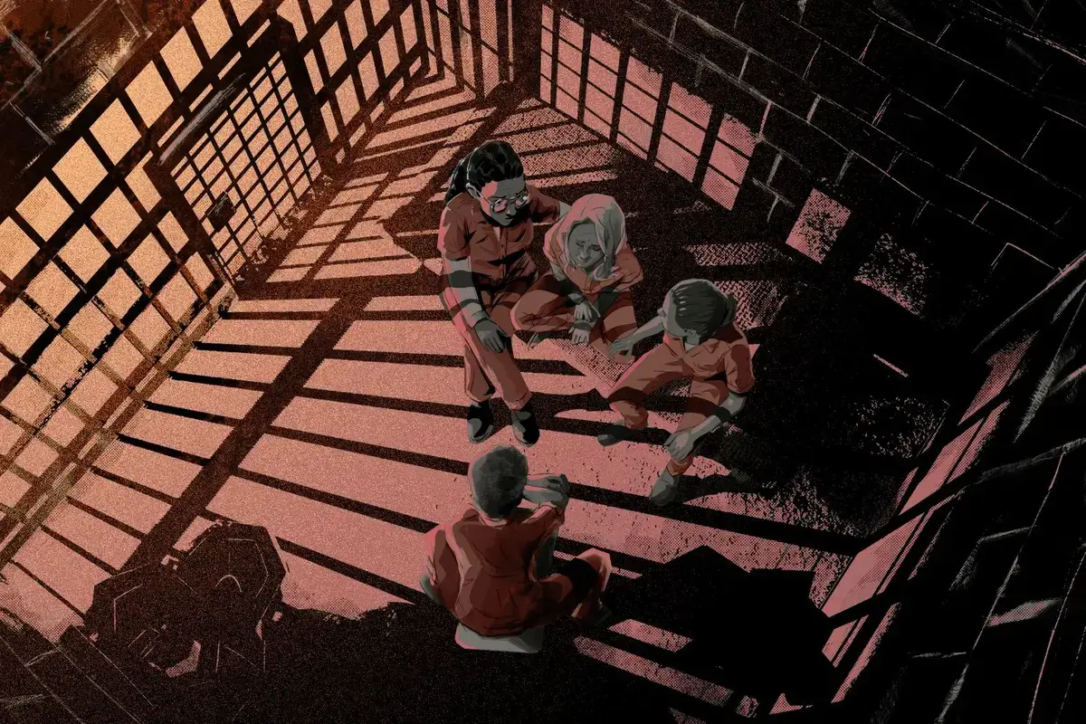 Illustration of women in an idaho prison cell