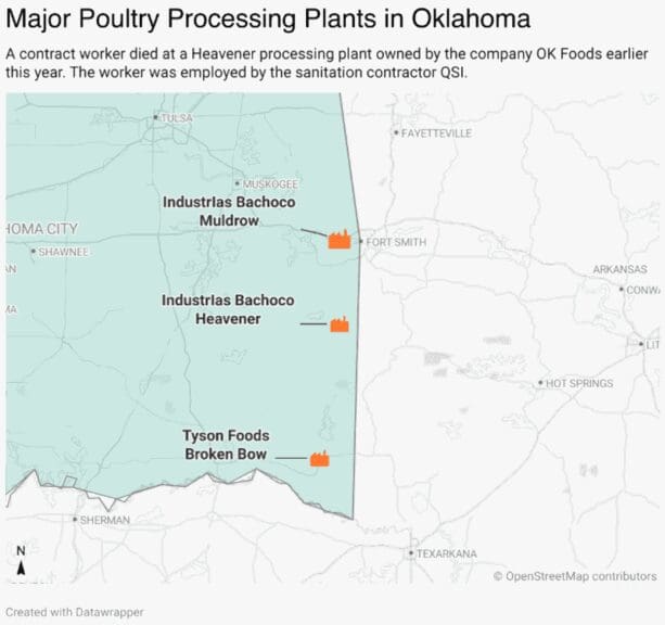 Map of poultry processing plants in oklahoma
