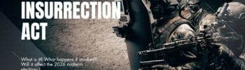 The Insurrection Act graphic with soldiers in background