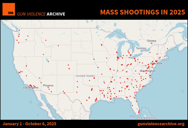 mass shootings 2025 Map of mass shootings in the us in 2025