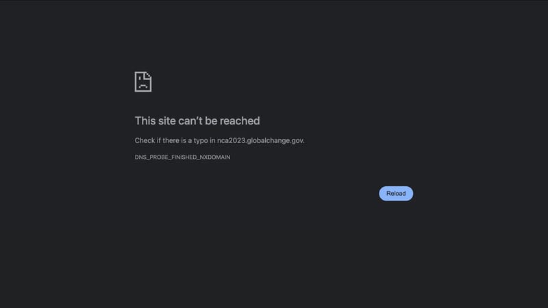 old website screenshot Screenshot if the error page on the government website