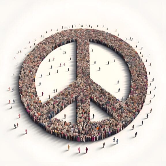 peace people If women ruled the world. People grouped together to form a peace sign. Viewed from above