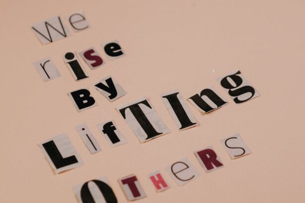 Cutout letters forming an inspirational quote on a beige background, encouraging positivity.