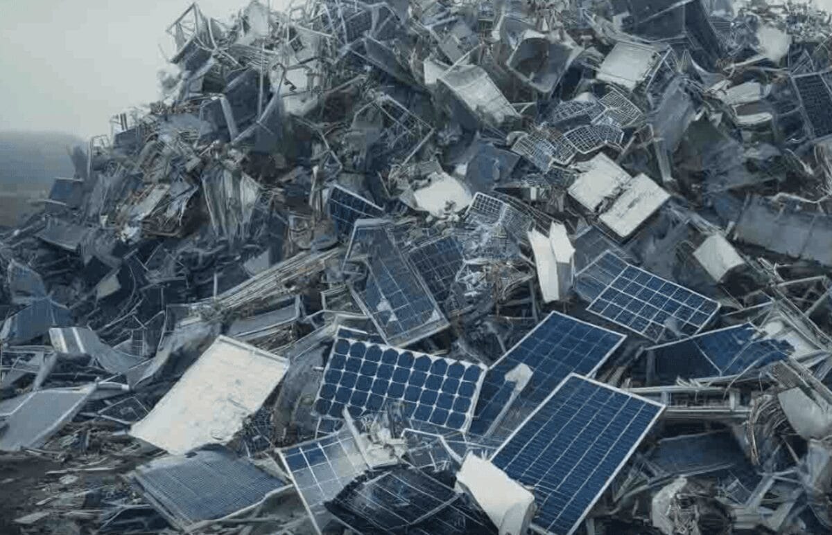Trash pile of solar panel waste