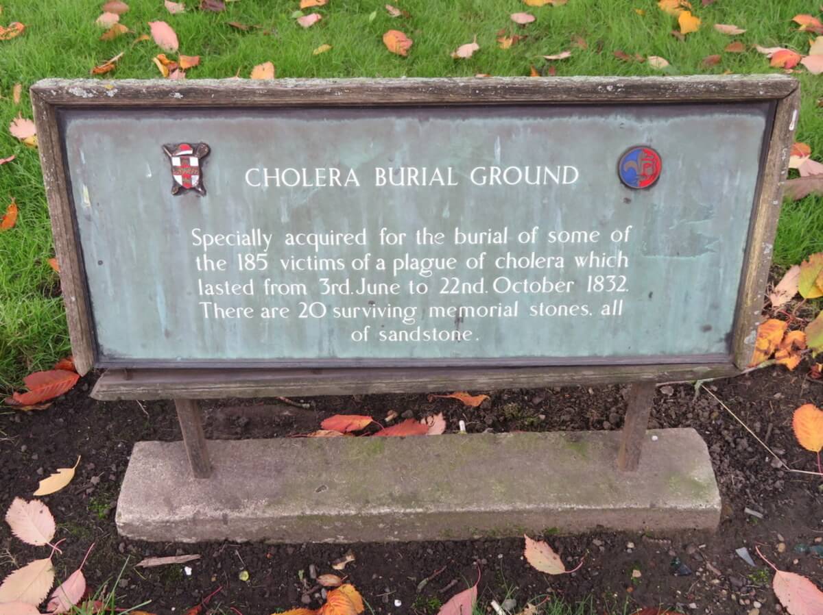 Sign at a cholera burial ground in the uk
