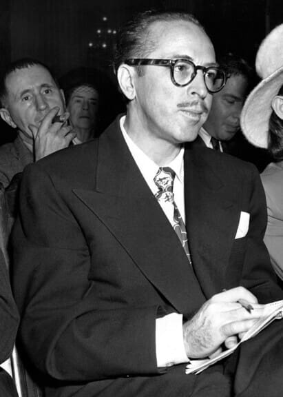 Colorado screenwriter and novelist dalton trumbo at house un-american activities committee hearings, 1947