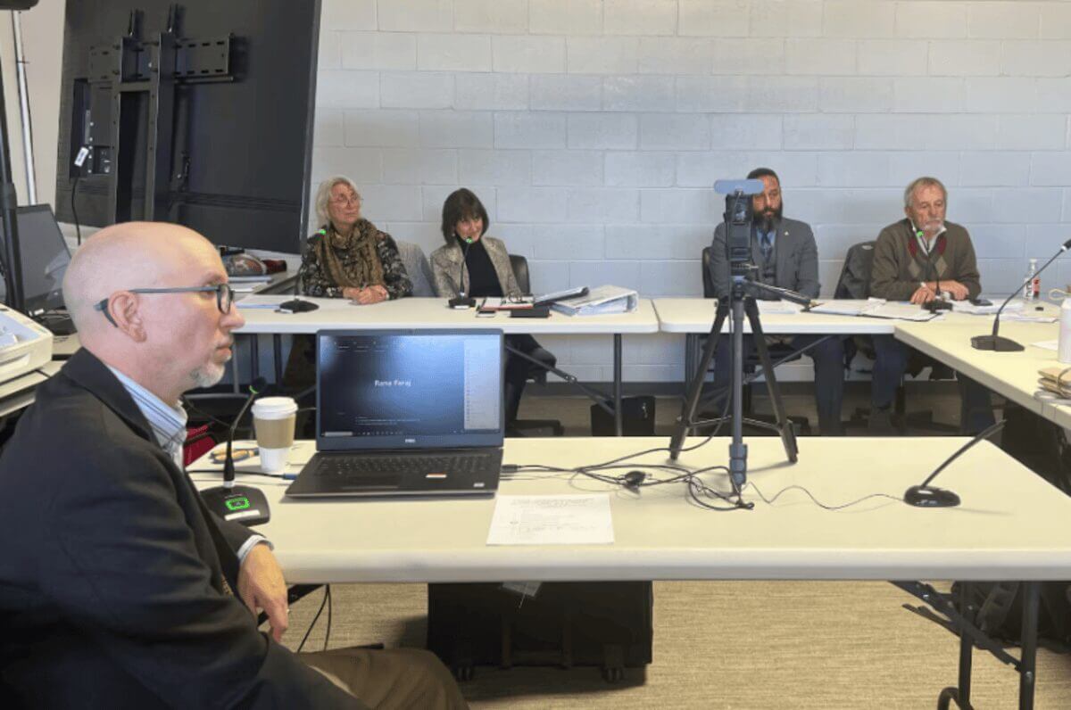 From left, wayne county director of elections greg mahar and canvassers toni sellars, lisa capatina, richard preuss, and edward keelean at a board of canvassers meeting on nov. 14, 2025, in detroit. The canvassers considered whether to count 37 absentee ballots from hamtramck that were discovered after election day.