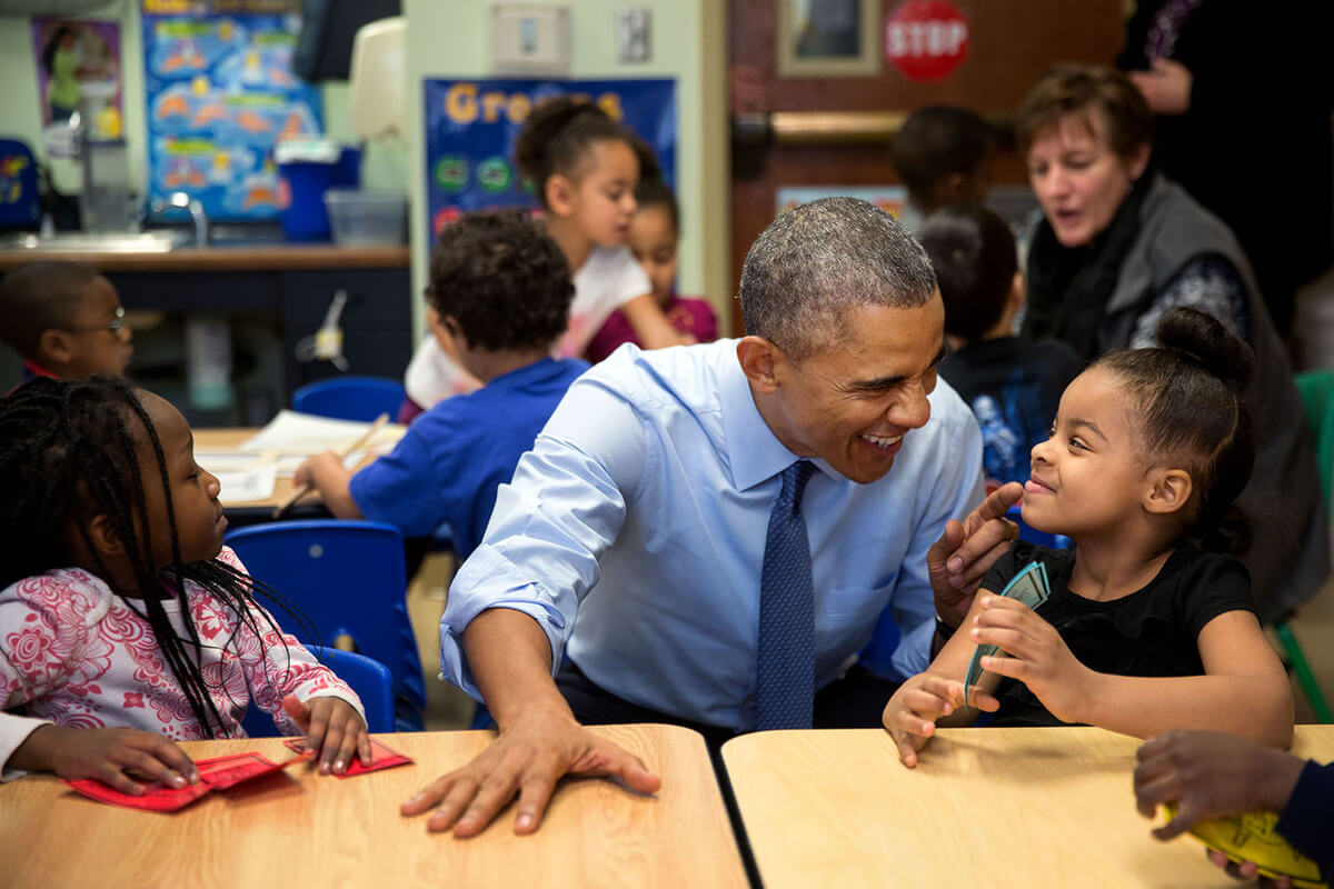 Barack obama visiting a head start