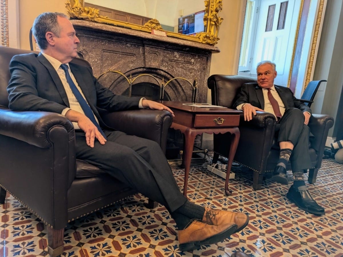 Adam schiff and tim kaine speak to press