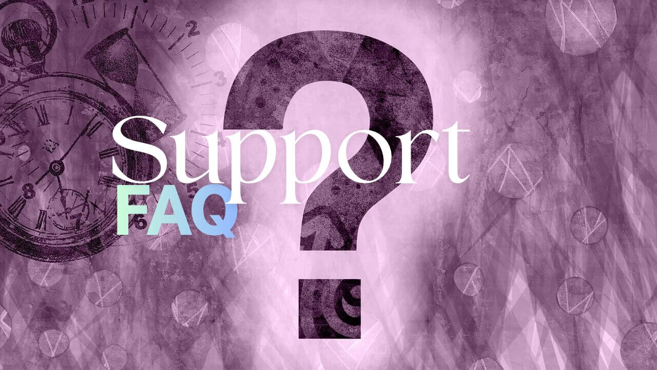 Support faq graphic with purple background and question mark
