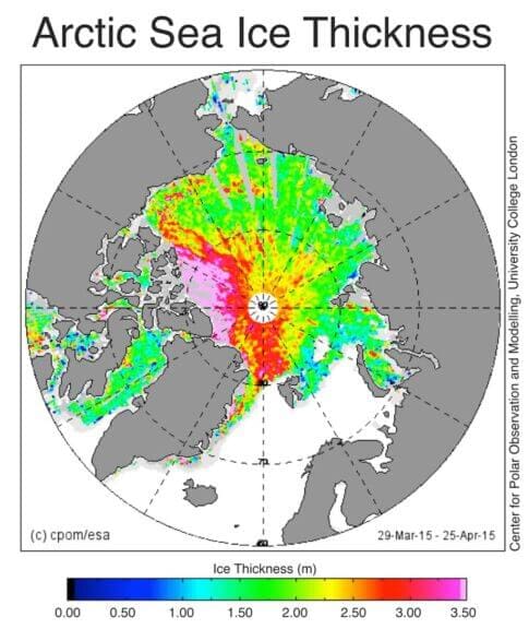 Graph showing arctic sea ice thickness changes