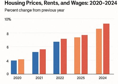 Affordability data from 2020 to 2024 in a bar graph showing a big increase in the cost of living every year.
