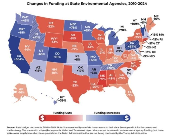 Map of us showing states with epa cuts to state pollution control agencies