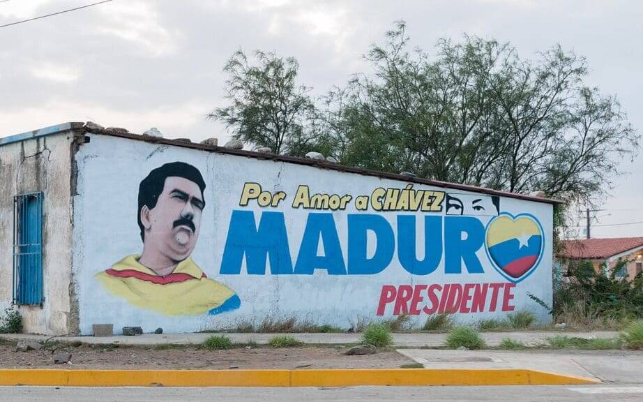 Another oil tanker was seized in an attempt to oust Maduro, shown here in an ad on a Vsnezuelan building