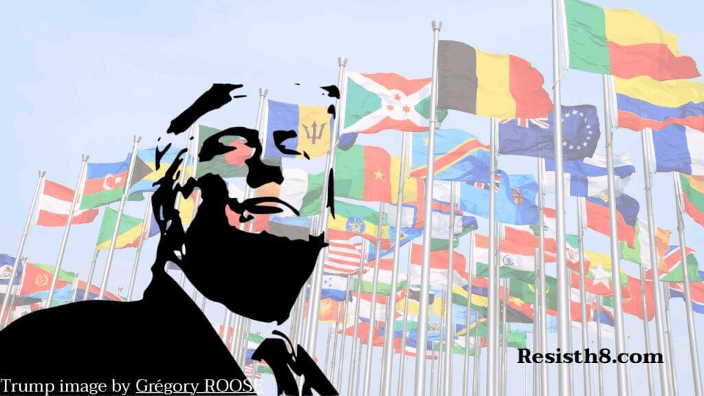 Donald Trump turning his back on world flags