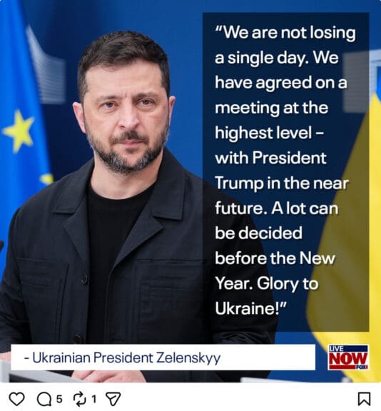 Instagram post of zelenskyy quote about ukraine peace talks at mar-a-lago