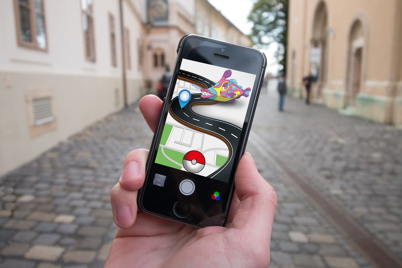 Pokemon go using location data on a mobile phone.