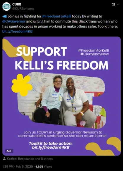 social post trans women prison Social media post urging gov newsom to commute blackwell’s sentence.