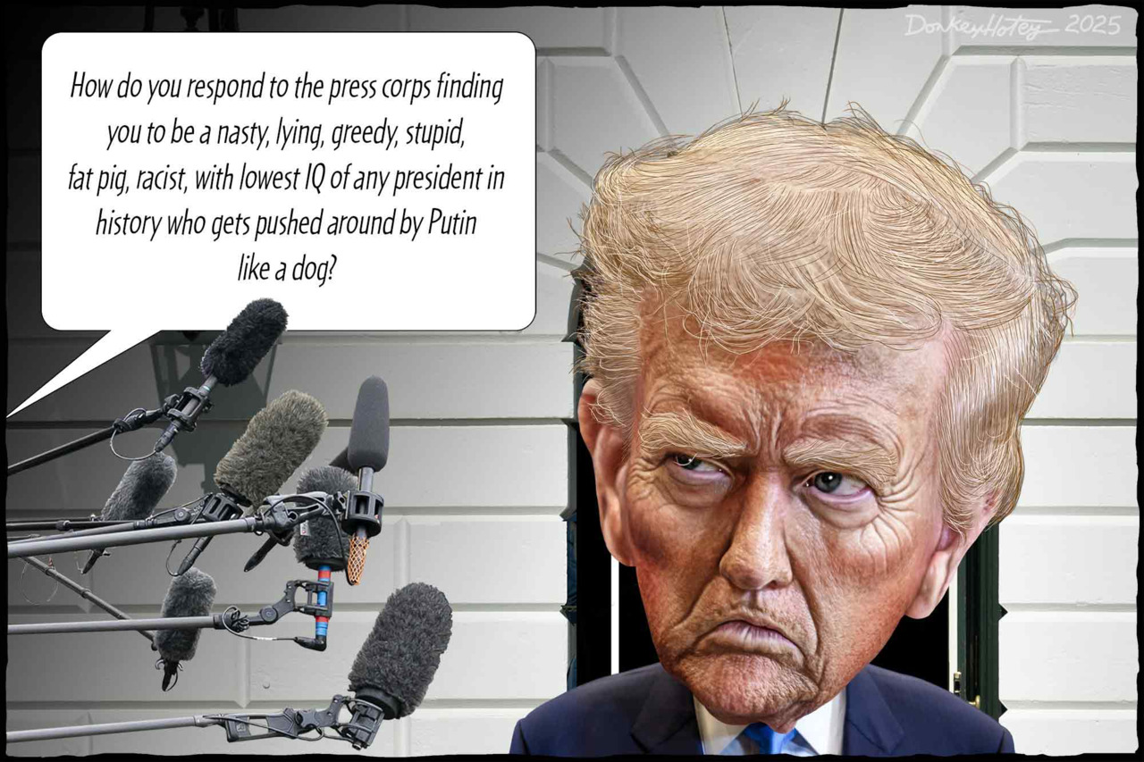 Caricature of trump and the press. Great healthcare plan