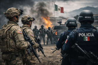 U. S. Bombs mexico: an ai-generated scene of u. S. Soldiers standing next to mexican police officers