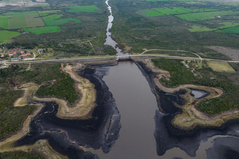 Santa lucía river in uruguay during drought