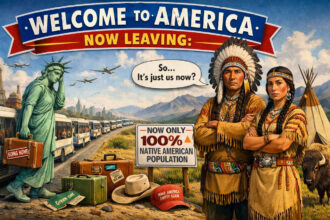 Ai-generated image of native americans watching everyone else leave the country