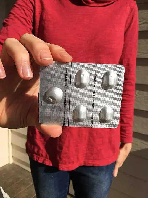 Hand holding abortion pills women's rights