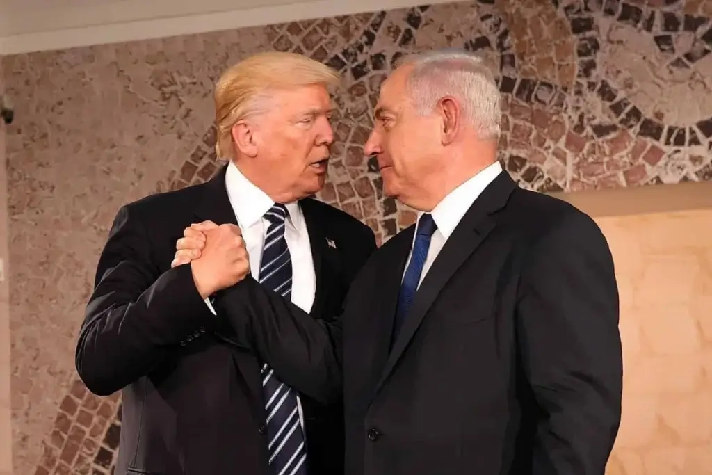 Israeli propaganda. Prime Minister Benjamin Netanyahu and Donald Trump