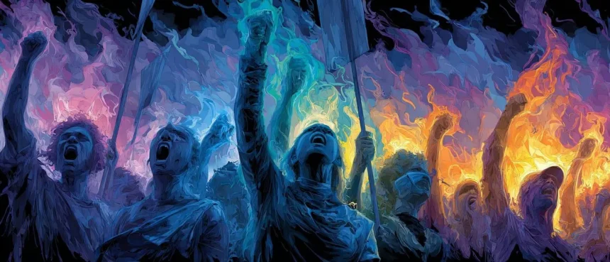 Colorful illustration of protesters. Activists and activism