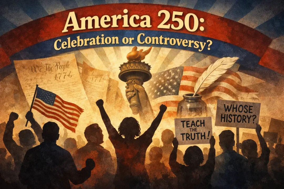 freedom trucks 250 anniversary A collage of images from american history, the 250th anniversary of the country, and freedom trucks.