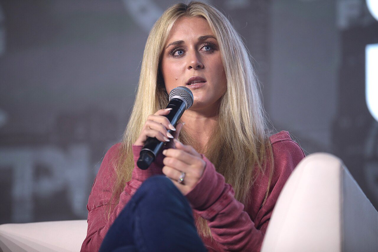 Swimmer riley gaines speaking at an event