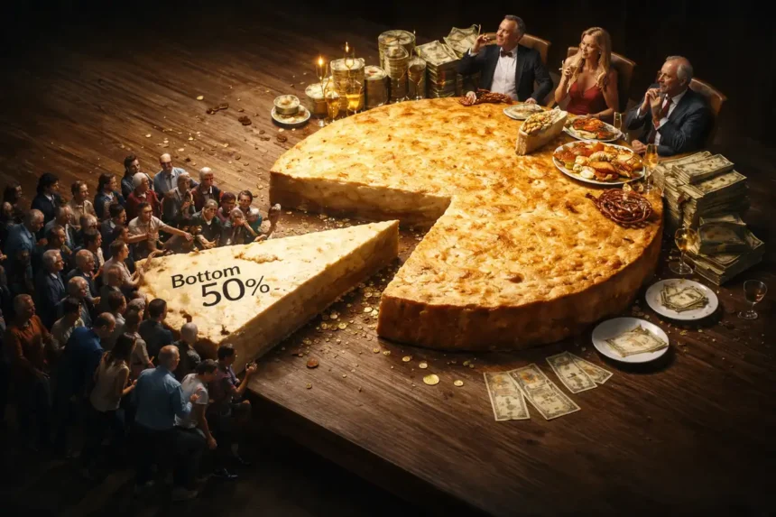 Wealthy few with all of the pie while a bunch of working class people share a slice
