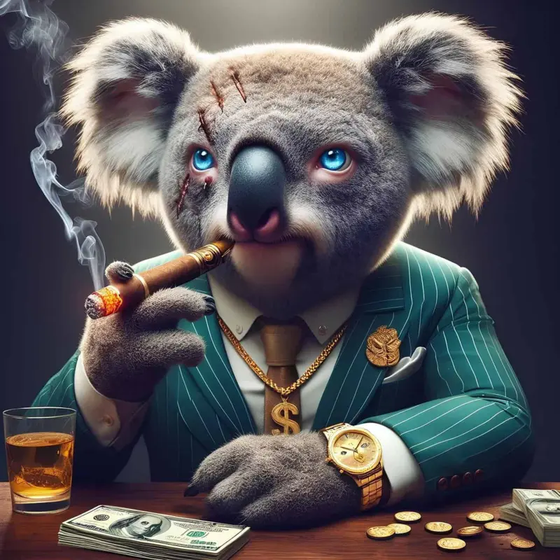 Ai-generated gangster koala with money on the table in front of him wealth tax