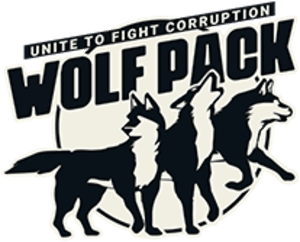 Grassroots activism, logo for wolf pac, an organization fighting money in politics.