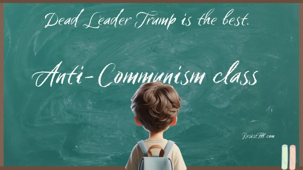 Boy student walking into a class on anti-communism