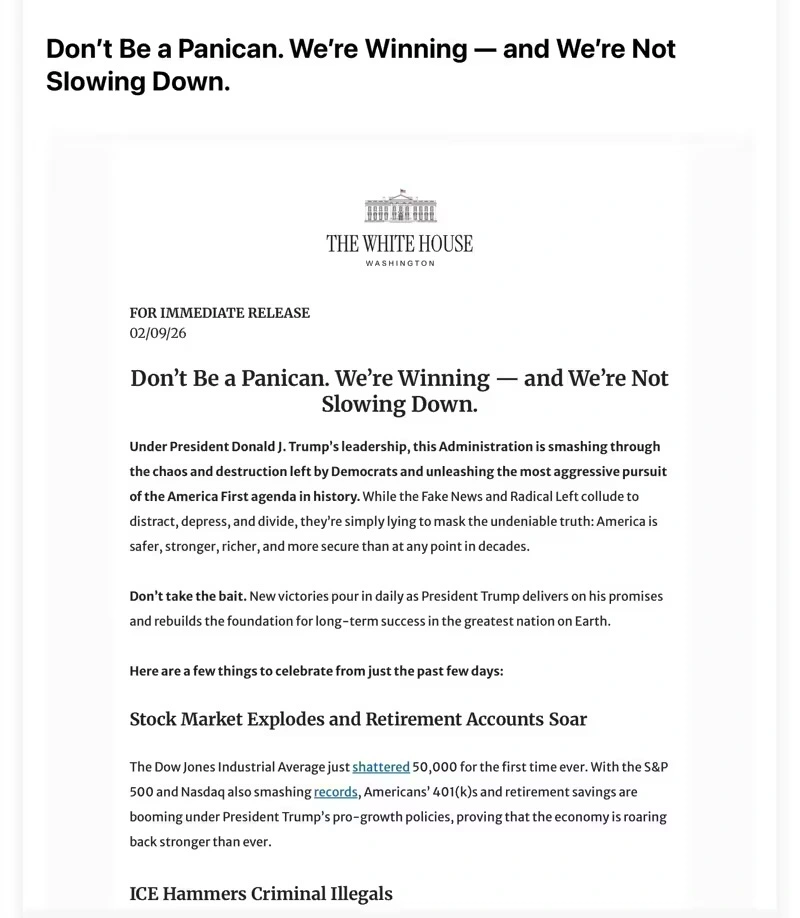 dont be a panican White house “panican” press release shared during trump’s truth social posting spree