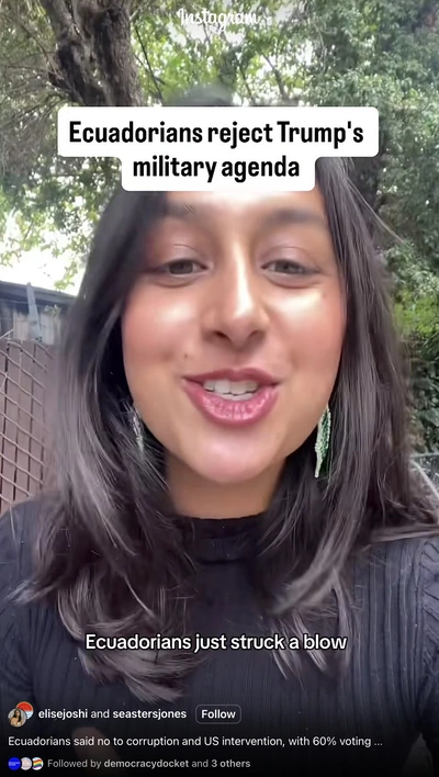 Ecuadorian activist’s instagram post saying no to special forces in ecuador