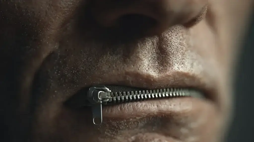 NDAs for federal workers. Man with mouth zipped shut