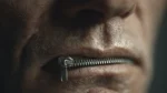 Florida censorship. Man with mouth zipped shut