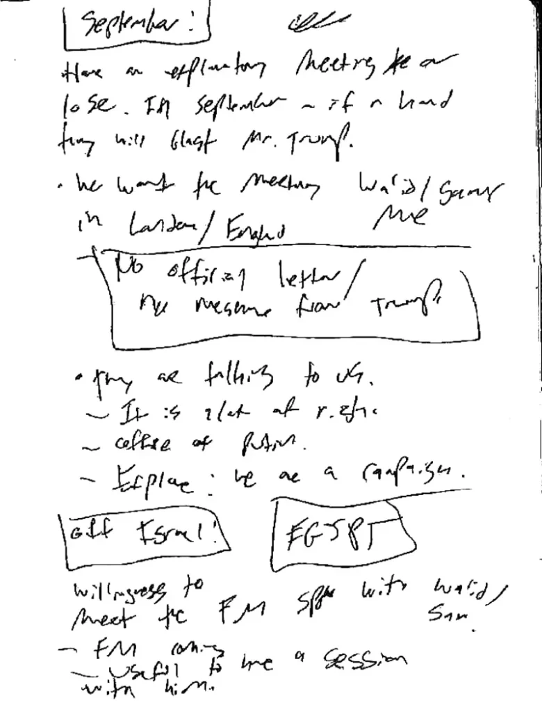 Mueller report photo of a handwritten note