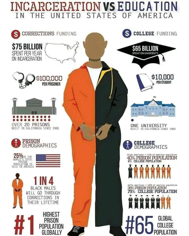 Funding the prison system instead of the education system infographic