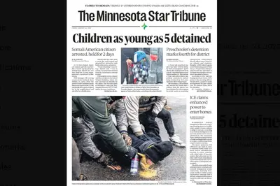 Image of the front page of the star tribune with the viral photo on it