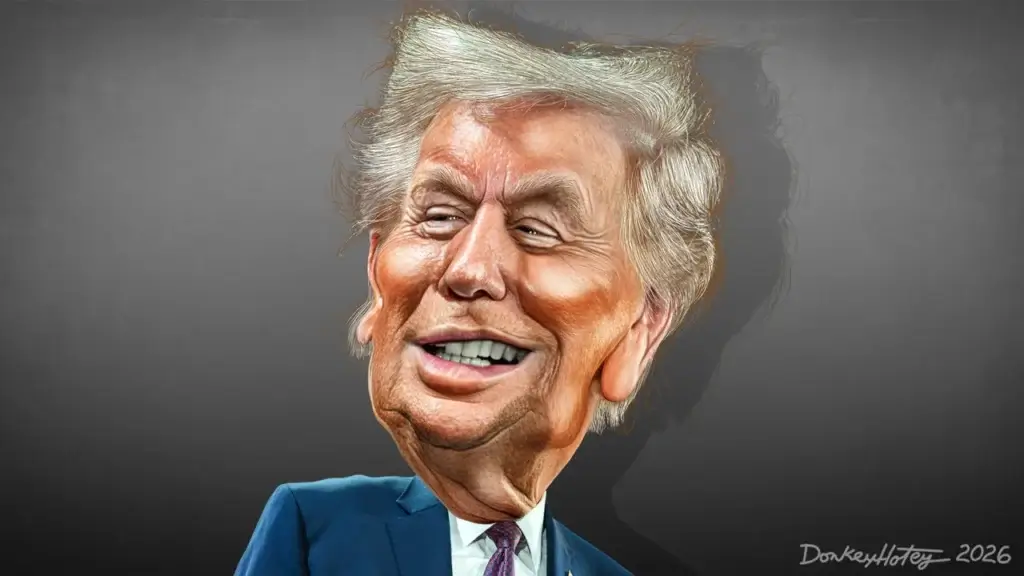 Caricature of Donald Trump smiling