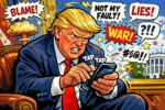 President trump on his cell phone on a truth social posting spree cartoon