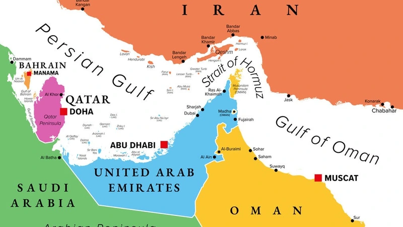 strait of hormuz Map showing the strait of hormuz, the waterway iran closed and caused the energy crisis