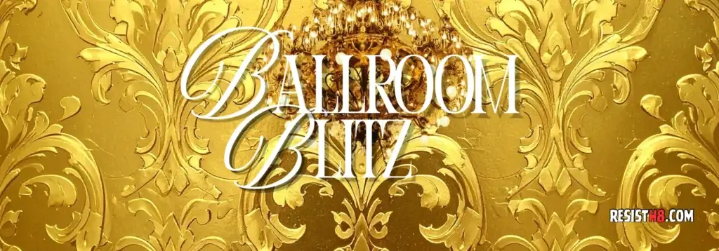 Gold embossed background and a ballroom chandelier